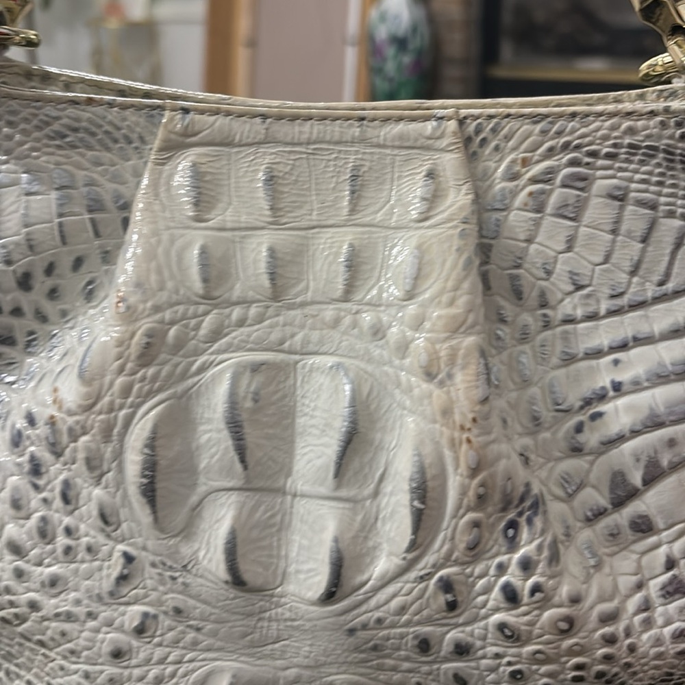 Brahmin White and Brown Croc-Embossed Satchel - Picture 5 of 15